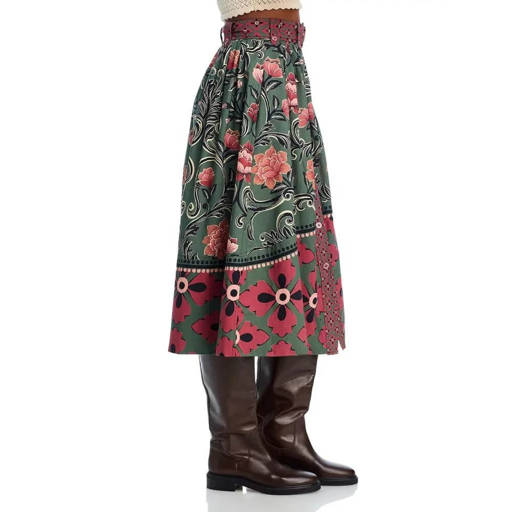 FARM Rio Arabesque Floral Green Buttons Midi Skirt, NWT π§π· - Picture 4 of 16